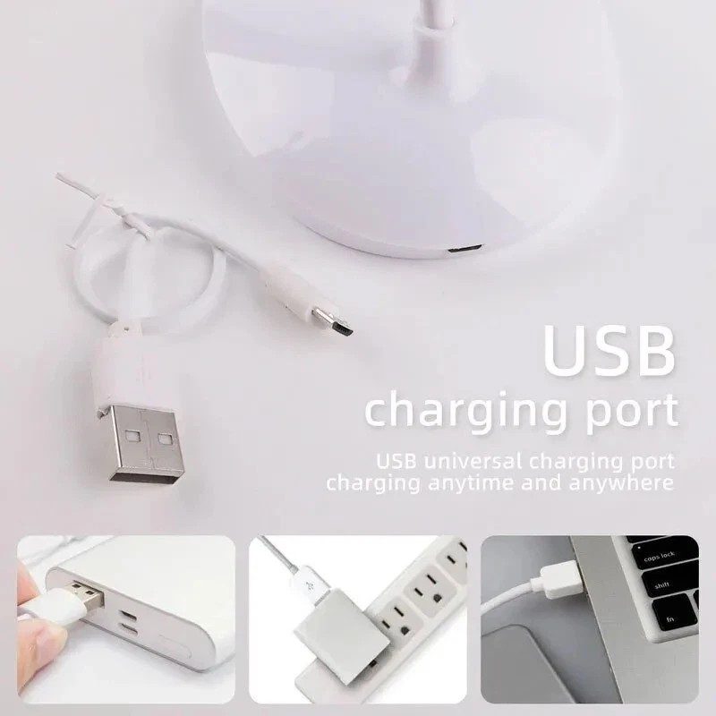 白色柔性灯颈台灯 触控调光 USB 充电床头灯 细节图1